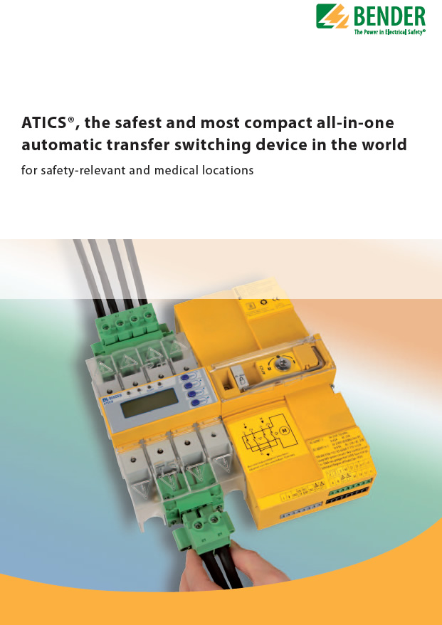 Proiectarea si realizarea unui sistem IT Medical devine foarte simpla, implementand noul dispozitiv Bender-ATICS-ISO,  produs omologat atestat cu marcaj MED cerut de IEC 60364-7-710 - ATICS, the safest and most compact all-in-one automatic transfer switching device in the world - for safety-relevant and medical locations